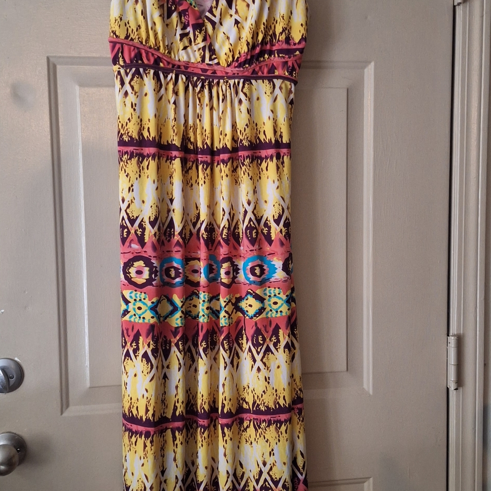 JohnPaulRichard Strapless Yellow and Pink Maxi Dress
